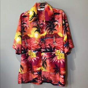 Alvish Vibrant Tropical Hawaiian Aloha Style Short Sleeve Shirt Men’s Large